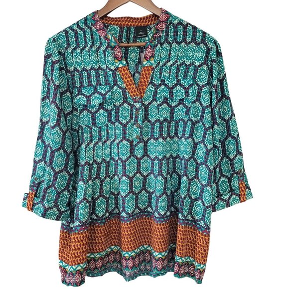 new directions Tops - New Directions Womens Casual Blouse Top Size L Multicolor Aztec NWT